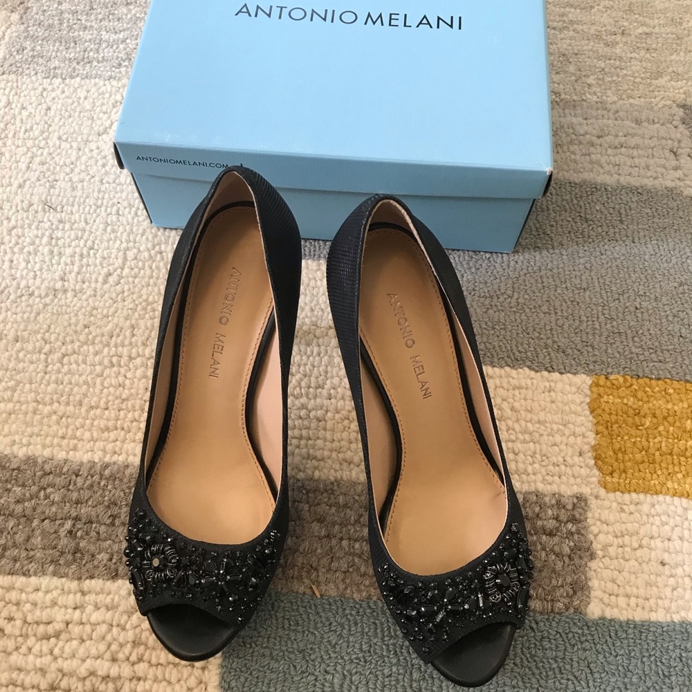 Antonio Melani black peep toe, size 8.5